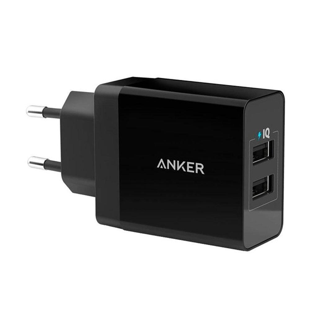 Zaryadlovchi Anker 24W wall charger 2-Port EU, Black (A2021L11)