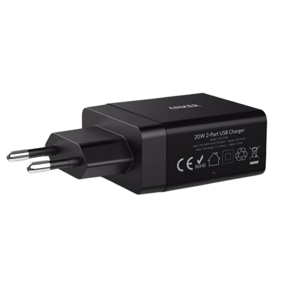 Zaryadlovchi Anker 24W wall charger 2-Port EU, Black (A2021L11)