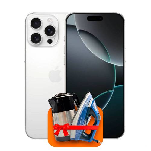 Apple iPhone 16 Pro Max 256GB (Белый Titanium) + (Утюг или электрочайник) + 100 ГБ интернета + 3 месяца ТV-COM в подарок!
